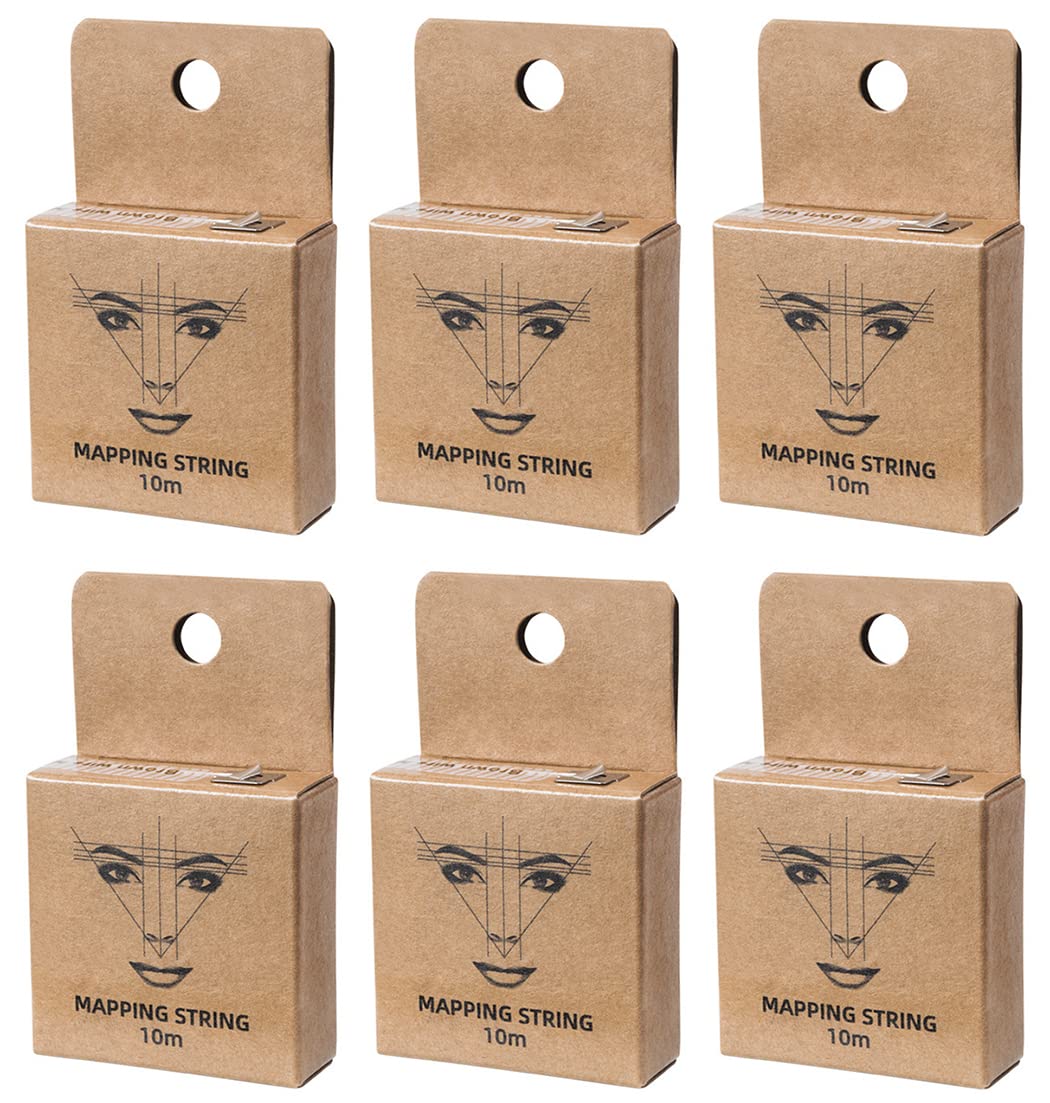 XIAOYU 10M Pre-Inked Mapping String for Eyebrow Measuring, Brow Mapping Thread for Eyebrow Makeup, 6 Pack (Brown Ink)