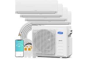 ROVSUN 35000 BTU Quad Zone WIFI Mini Split AC/Heating System, 19 SEER2 4 Zone 9000+9000+9000+12000 BTU Ductless Split Air Conditioner with Pre-Charged Condenser, Heat Pump & 25Ft Line Set, 208-230V