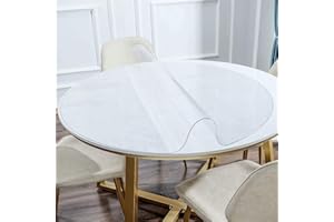 NECAUX 51 Inch Round Clear Table Cover Protector, 1.5mm Thick Upgraded Version, Unshrinkable Non-Slip Waterproof Oil Proof Plastic Tablecloth Protector for Wood Grain Dining Room Table Meeting Table