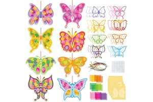 ZoiKoi 24PCS Make Your Own Butterfly Suncatchers Craft Kit Summer Thanksgiving Fall DIY Art Set for Adults Stained Glass Wind