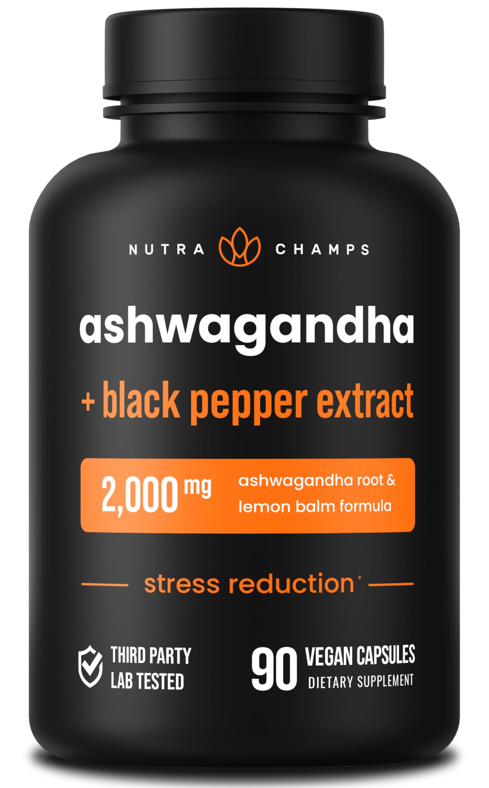 NutraChamps Organic Ashwagandha Capsules, 2000mg Adrenal Fatigue, Thyroid & Mood Support Ashwagandha Supplements, Ashwagandha Root Powder & Lemon Balm, Superior Absorption with Black Pepper