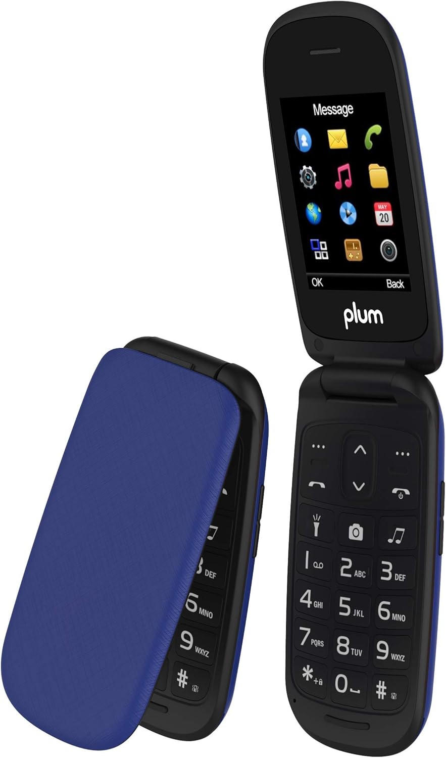 Plum Flipper 2 - Flip Phone Unlocked GSM Big Screen Big Keypad FM Radio Camera Flash Light Tmobile MetroPCS Simple Mobile Straight Talk, Blue