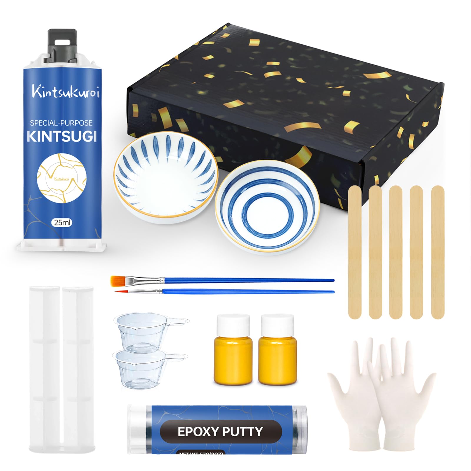 Zdspoxy Kintsugi Repair Kit Gold, Japanese Kintsugi Kit to Improve Your Ceramic, Repair Your Meaningful Pottery with Gold Powder Glue, Perfect for Beginners Restoring Meaningful Gifts