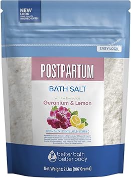 Amazon Com Postpartum Sitz Bath Salt 32 Ounces Epsom Salt With Natural Frankincense Lavender Geranium Chamomile And Lemon Essential Oils Plus Vitamin C In Bpa Free Pouch With Easy Press Lock Seal Health