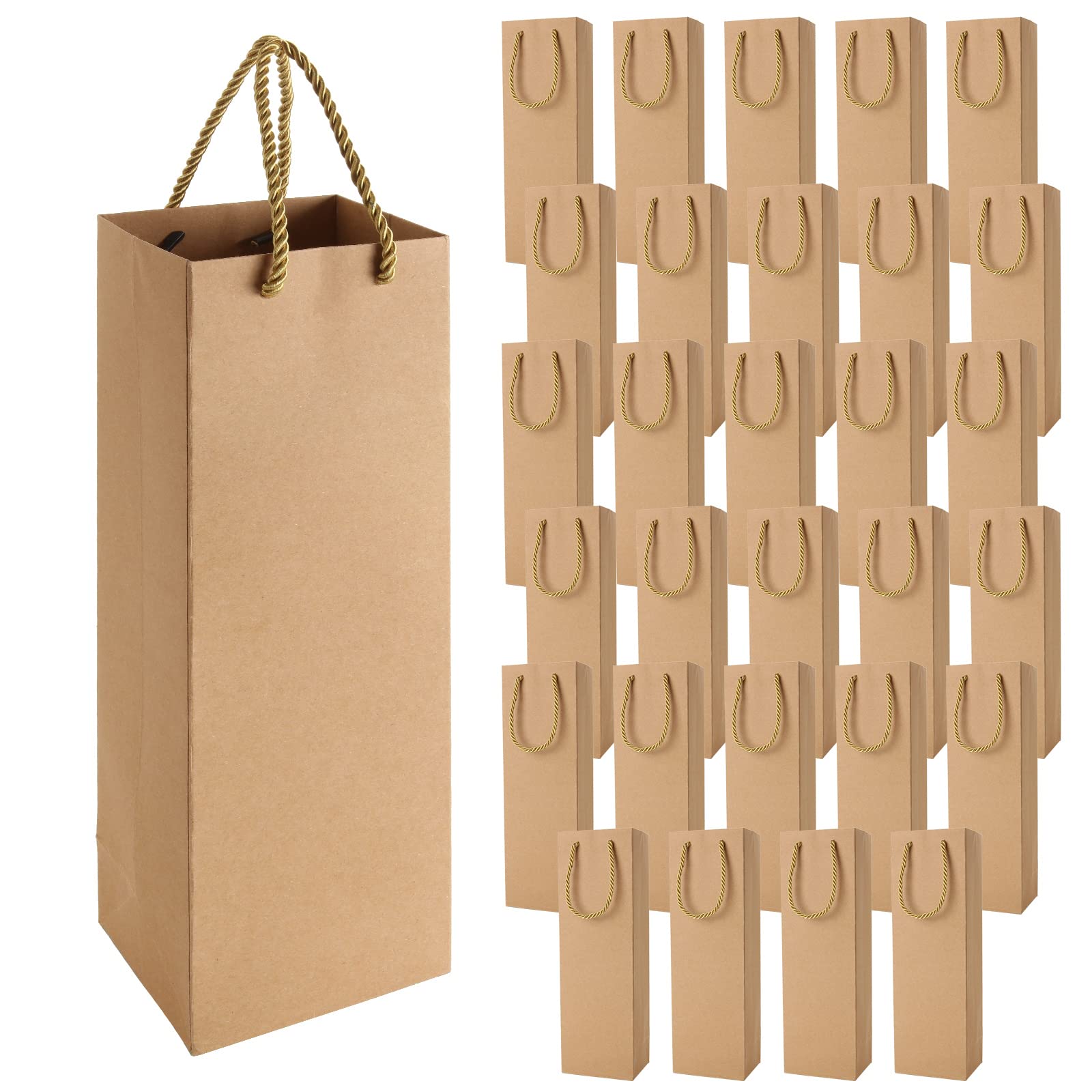 YAYODS 30PCS Kraft Paper Wine Gift Bags, Brown Heavy Duty Wine Bottle Bags with Handle, Reusable Sturdy Wine Storage Bag for Festivals, Parties, Wedding and Retail Merchandise