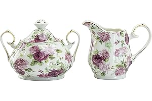 Gracie China by Coastline Imports Pink Summer Rose Chintz Porcelain Bowl With Lid Pitcher 2-Piece Sugar & Creamer Set, 8-Ounce