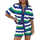 Pink Queen Women Knit Shorts Set 2 Piece Outfits Short Sleeve Button Down Sweater Top and Shorts Lounge Set