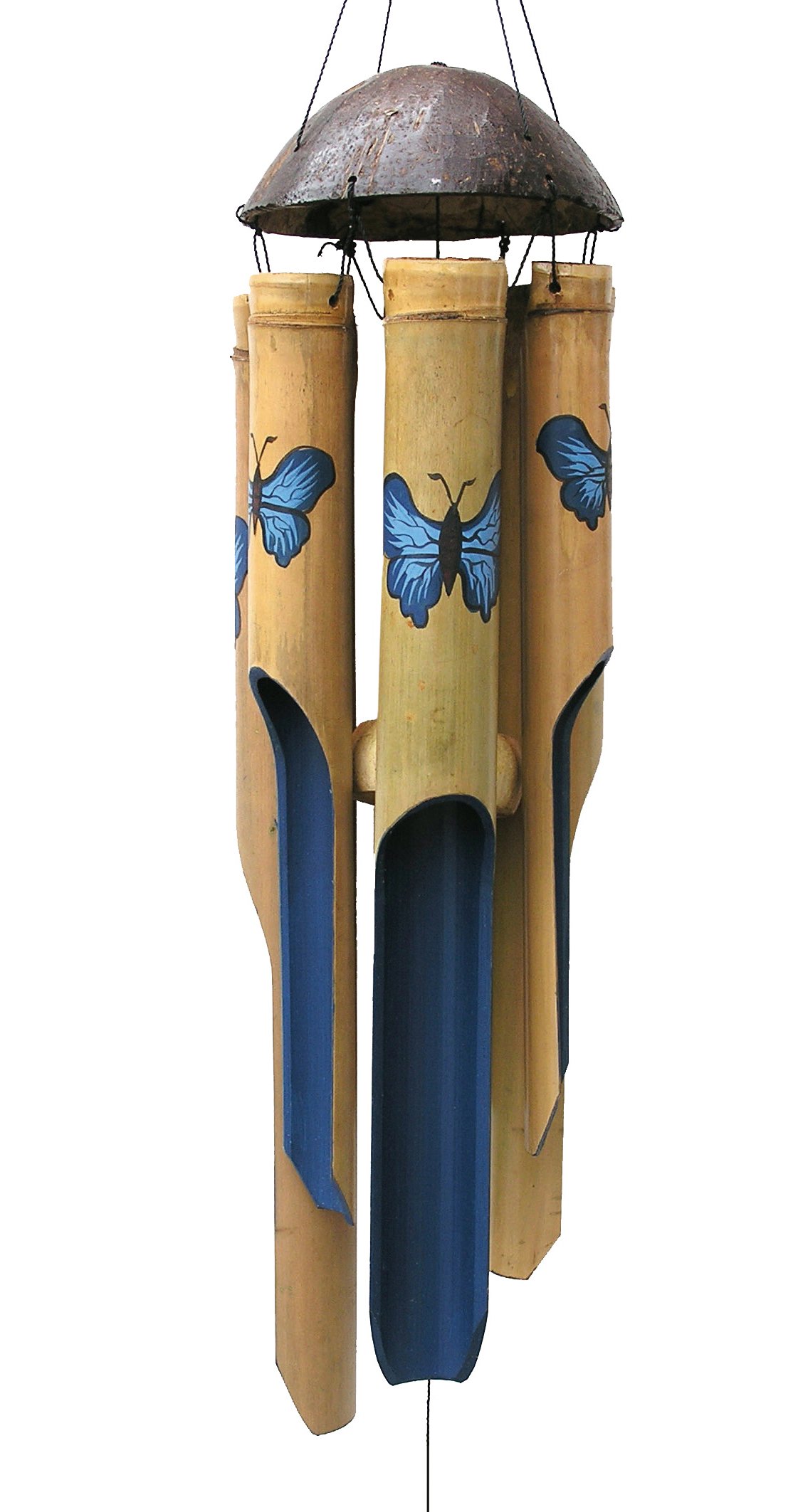 Cohasset Gifts Bamboo Wind Chimes | Medium 38 inch | Natural Beautiful Sound | Wood Outdoor Home Decor | #127 Blue Butterfly