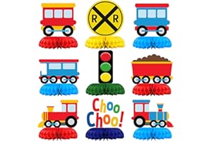 BONBEEDESIGN 9 Pack Train Table Decorations - Train Party Decorations for Kids' Birthday and Baby Shower - Train Table Toppers