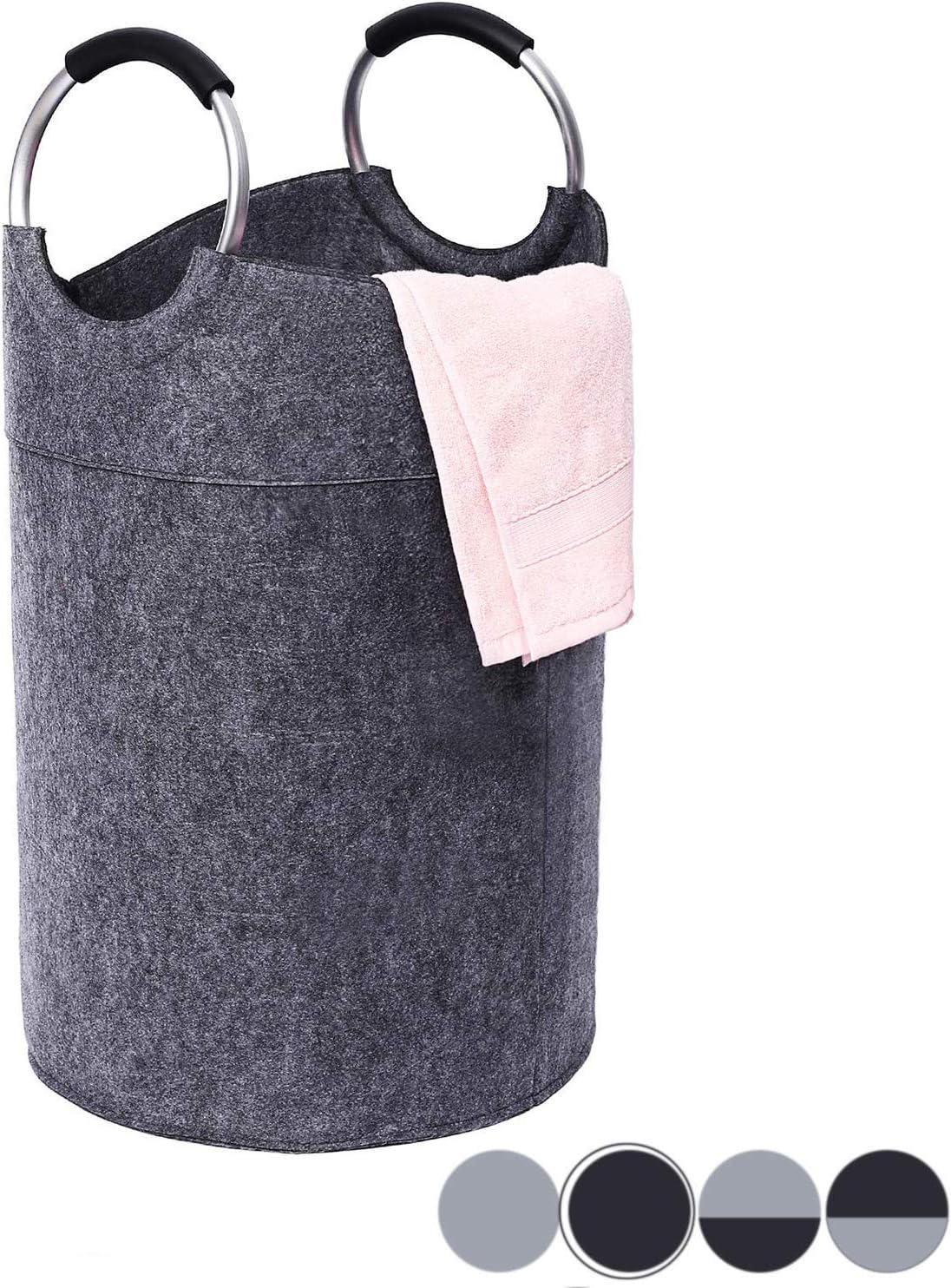 Mangata Tall Laundry Basket Hamper, Collapsible Laundry Basket Bag Organiser Washable with Handles (Large, Dark Grey, 82l)
