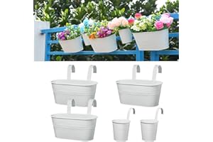 behen bahen Balcony Flower Pot Rail Hanging Planter for Outdoor Plants Deck Fence Planters Herbal Garden Planters Plant Traps (5,Matte White)