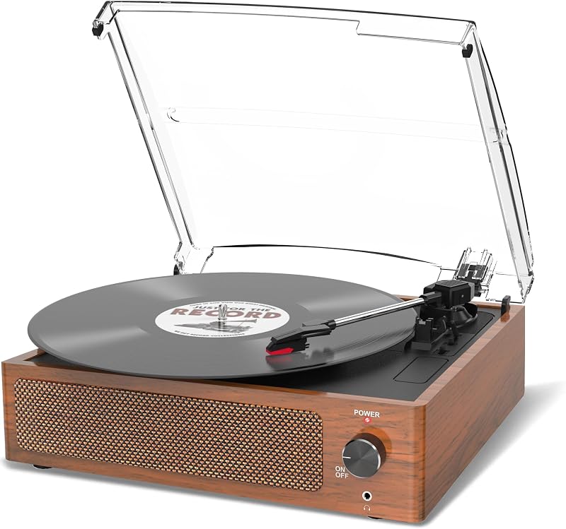 Trynnay Vinyl Record Player with 2 Built-in Speakers Bluetooth 3-Speed Tangerine