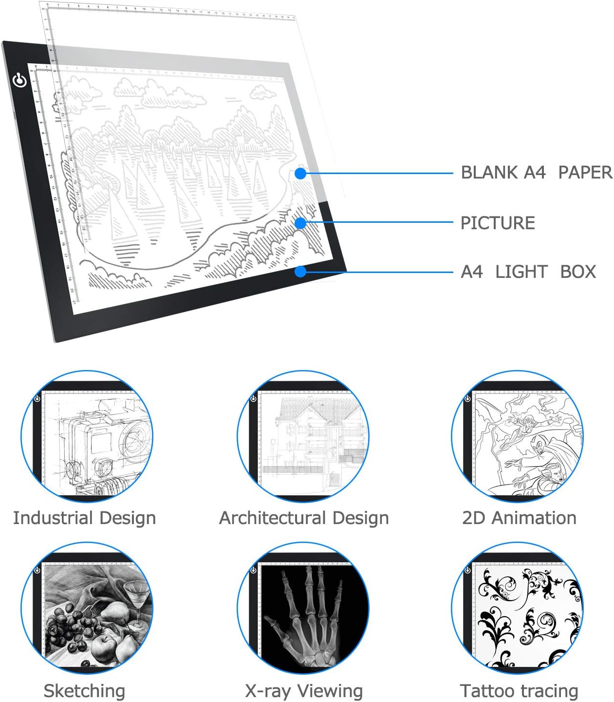 LITENERGY Portable A4 Tracing LED Copy Board Light Box, Ultra-Thin Adjustable USB Power Artcraft LED Trace Light Pad for Tattoo Drawing, Streaming, Sketching, Animation, Stenciling