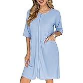 Ekouaer Zip Up Robes for Women Short Waffle Bathrobe Lightweight house coat 3/4 Sleeve Soft Nightgown with Pockets S-3XL