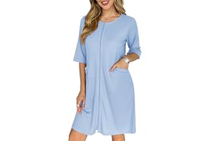 Ekouaer Zip Up Robes for Women Waffle Bathrobe House Dress Lightweight Knee Length Robe S-XXL