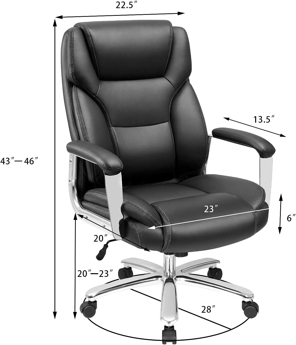 Furmax Big and Tall Office Desk Leather Ergonomic High Back Executive Lumbar Support Swivel Computer Task Chair with Armrest, Black: Furniture & Decor