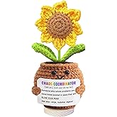 Mini Positive Sunflower Crochet Thank You Gifts for Coworker Teacher Friend Boss Manager, Going Away Retirement Goodbye Leaving Farewell Gift for Women, Chaos Coordinator Gifts, Office Desk Decor