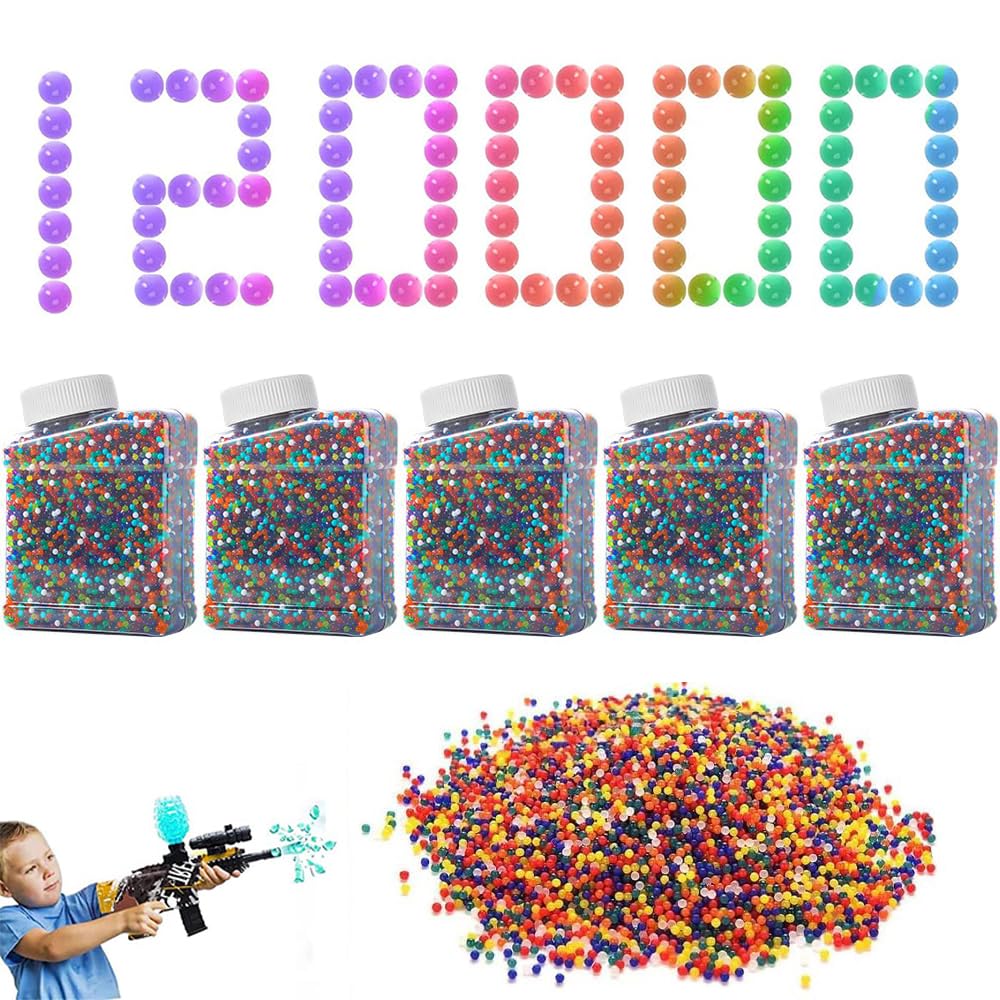 Gel Blaster Ammo 120000 Pcs, 5 Pack Gel Blaster Bullets 7-8mm Gel Splatter Water Bullets Refill Ammo for Gel Blaster Gun, Gel Ball Blaster, Electric Gel Ball GunBullets, Gel Gun Ammo