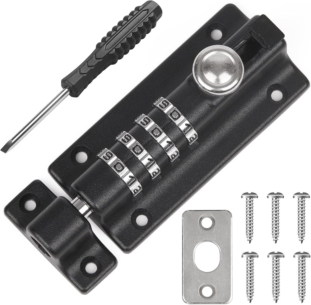 Weielt 4 Digit Sliding Combination Locking Bolt 120mm Stainless Gate Latch Black