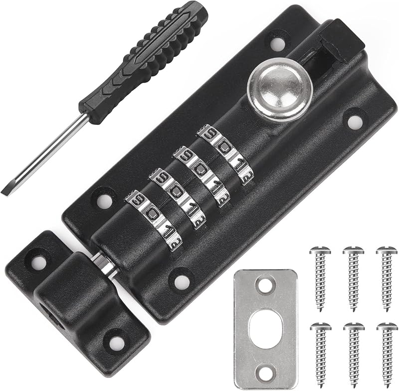 Weielt 4 Digit Sliding Combination Locking Bolt 120mm Stainless Gate Latch Black