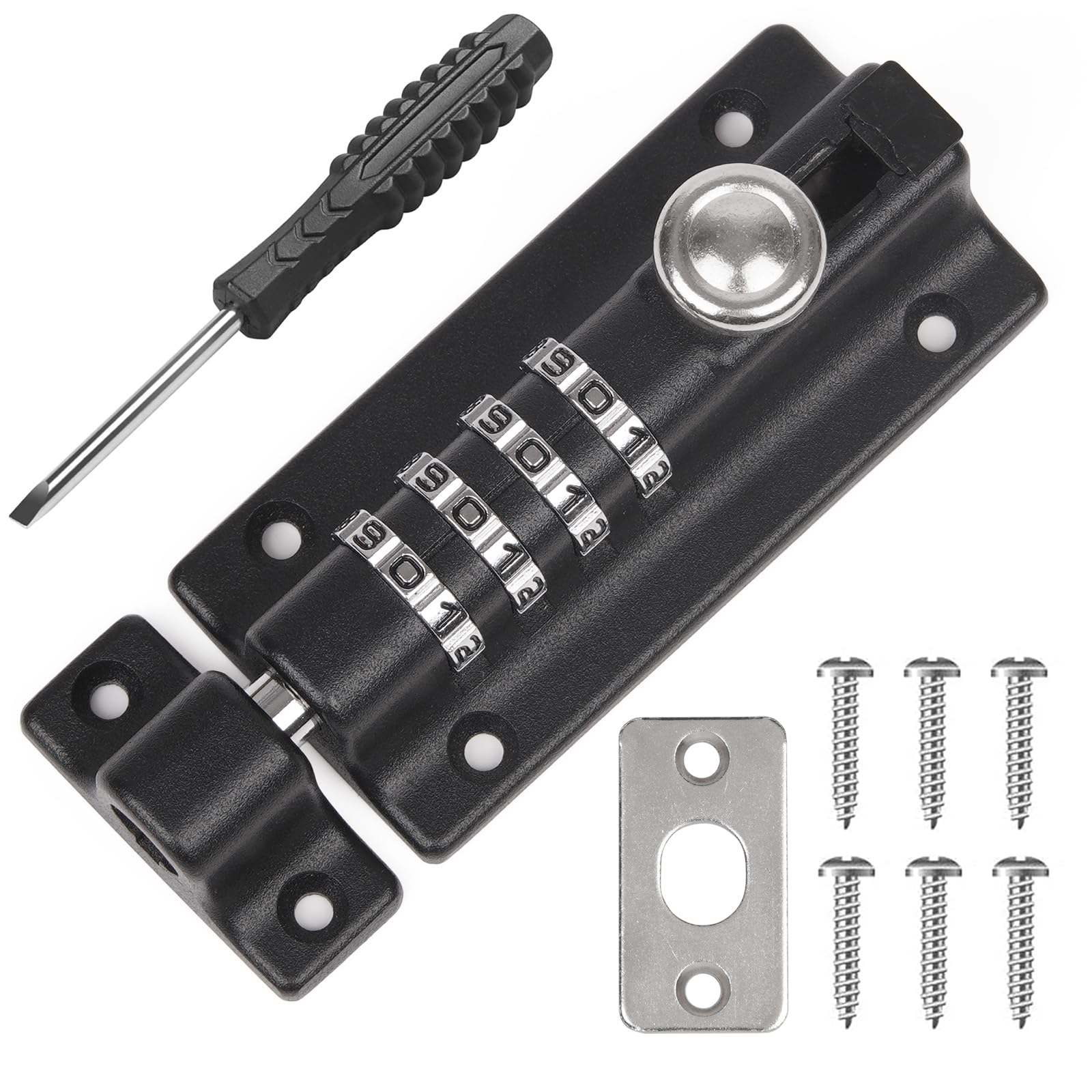 Weielt Digit Combination Locking Bolt, 4 Digit Sliding Lockable 120mm Stainless Steel Silded Garden Gate Latch for Wooden Gates, Gate Door Bolt Lock with Anti-Tamper Screws (Black)