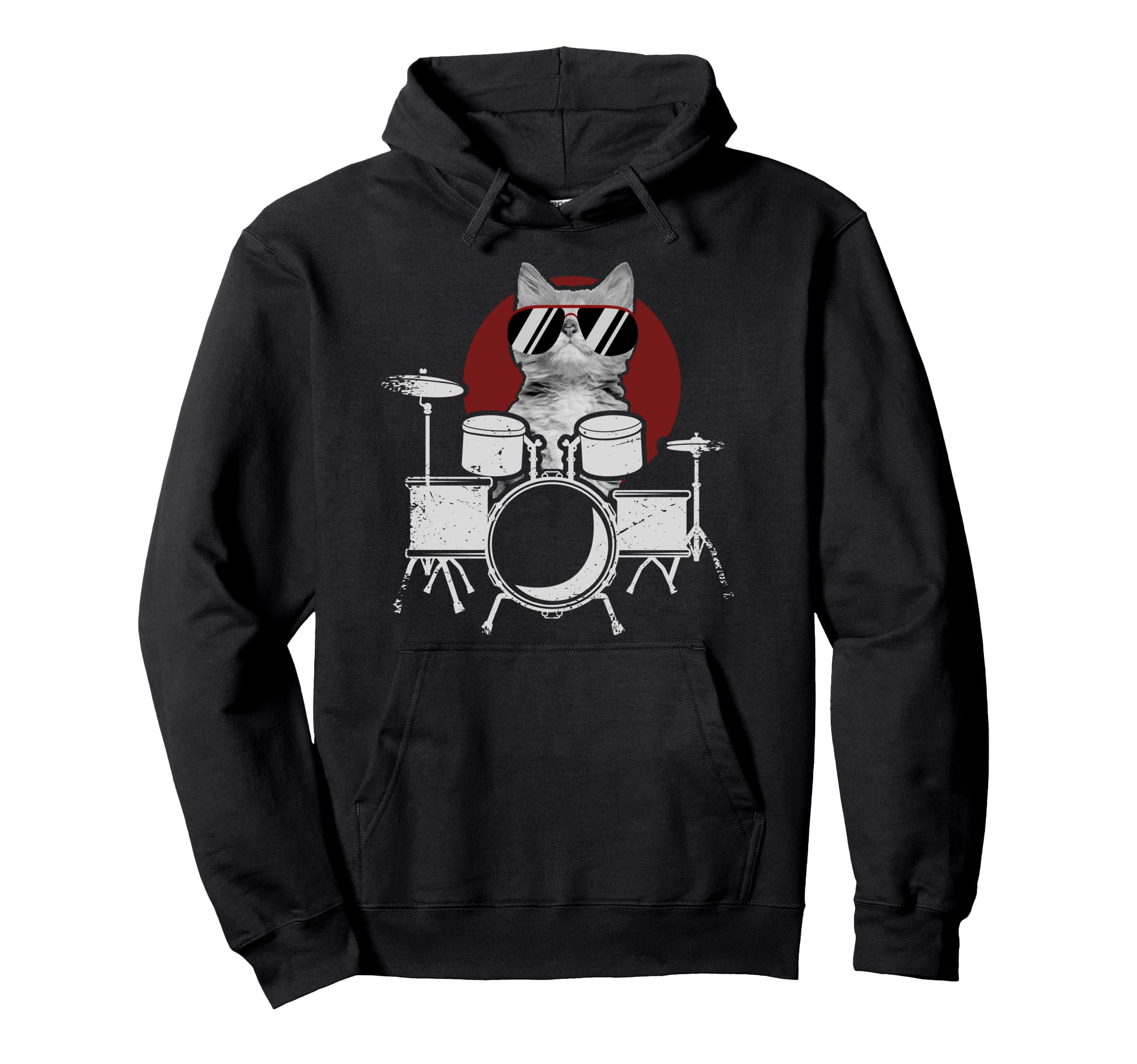 Punk Rockstar Kitten Kitty Cat Playing Drums I Drumming Cat Pullover Hoodie