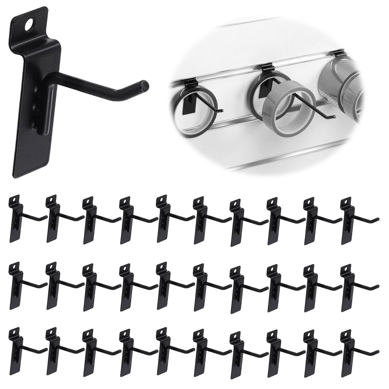 Yauhar 30Pcs 2 Inch/5CM Silver Slatwall Panel Hooks, Heavy Duty Slat Wall Hanging Display Hooks Pegboard Metal Hanger Hook for Gridwall Garage Shop Retail (Wire Diameter 5.6mm/ 0.22”)