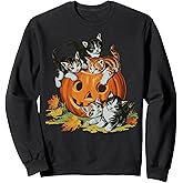 Vintage 90s Cat Pumpkin Halloween Retro Women Spooky Season Sweatshirt