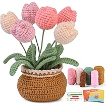 Kit Crochet Débutant - Pour Bouquet De Fleurs - 5 Pièces Avec Fil Et Instructions - Loisir Créatif