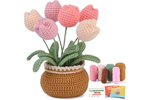 kgxulr Crochet Kit for Beginners, Tulip Crochet Starter Kit Beginner for Complete Beginners Adults, Crocheting Knitting Kit with Step-by-Step Video Tutorials (Tulip)