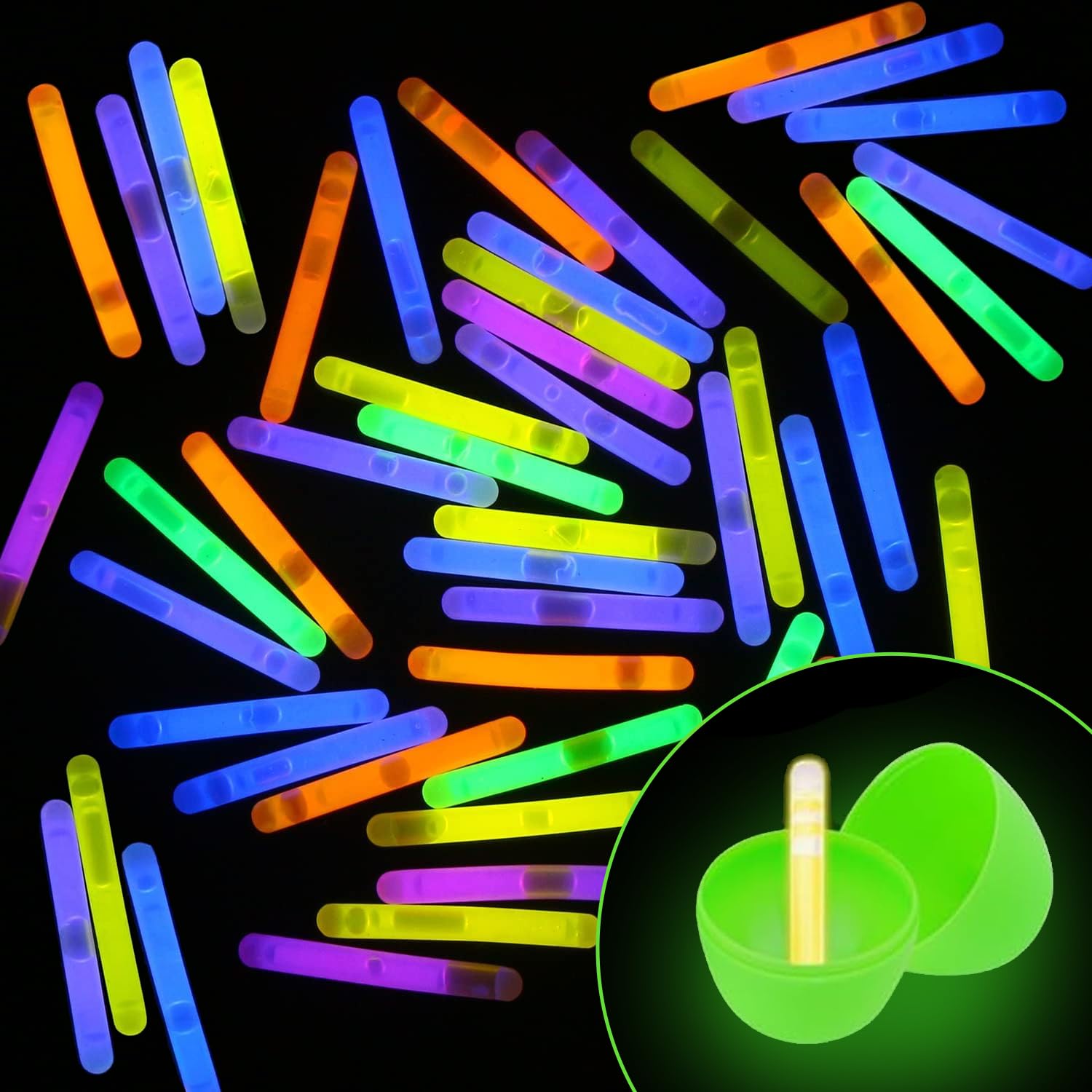 LOMIMOS 100 Easter Mini Glow Sticks(2"),5 Colors Small Toys,Party Favors,for Kids,Easter Egg Basket,Christmas,Halloween