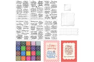 GLASSWINDS 6 Pcs Greeting Words Clear Stamps for Card Making Supplies 20 Ink Pad 3 Acrylic Stamp Block Silicone Stamp with Holiday Bless Happy Birthday Stamps for Crafting DIY Scrapbooking Journal