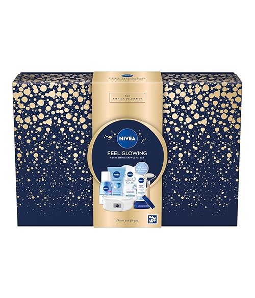 NIVEA Feel Glowing Refreshing Skincare Gift Set, Women's Gift Set with Day Cream, Night Cream, Exfoliating Scrub, Face Mask, Eye Make-Up Remover, Spa Headband