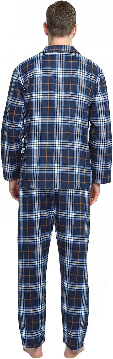 GLOBAL Mens Flannel Pajamas, 2-Piece Warm Pj Set at  Men’s Clothing store