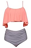 Dellukee Orange Women's Retro Falbala High Waist