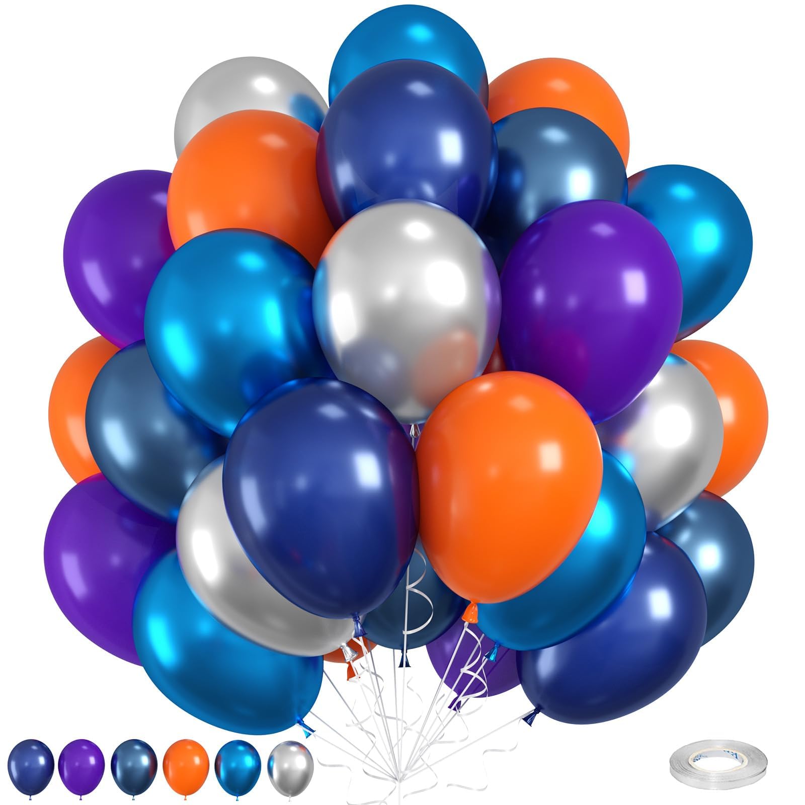 Space Balloons - 12 Inch Blue, Orange, Purple, Metallic Silver Latex Balloons for Birthday, Baby Shower, Space Party Decorations
