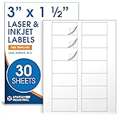 3" X 1.5" Matte White Printable Labels Compatible with Inkjet and Laser Printers - 30 Sheets, 420 Total Stickers for Bottles, Product Labeling, Mailing - Spartan Industrial Template R010
