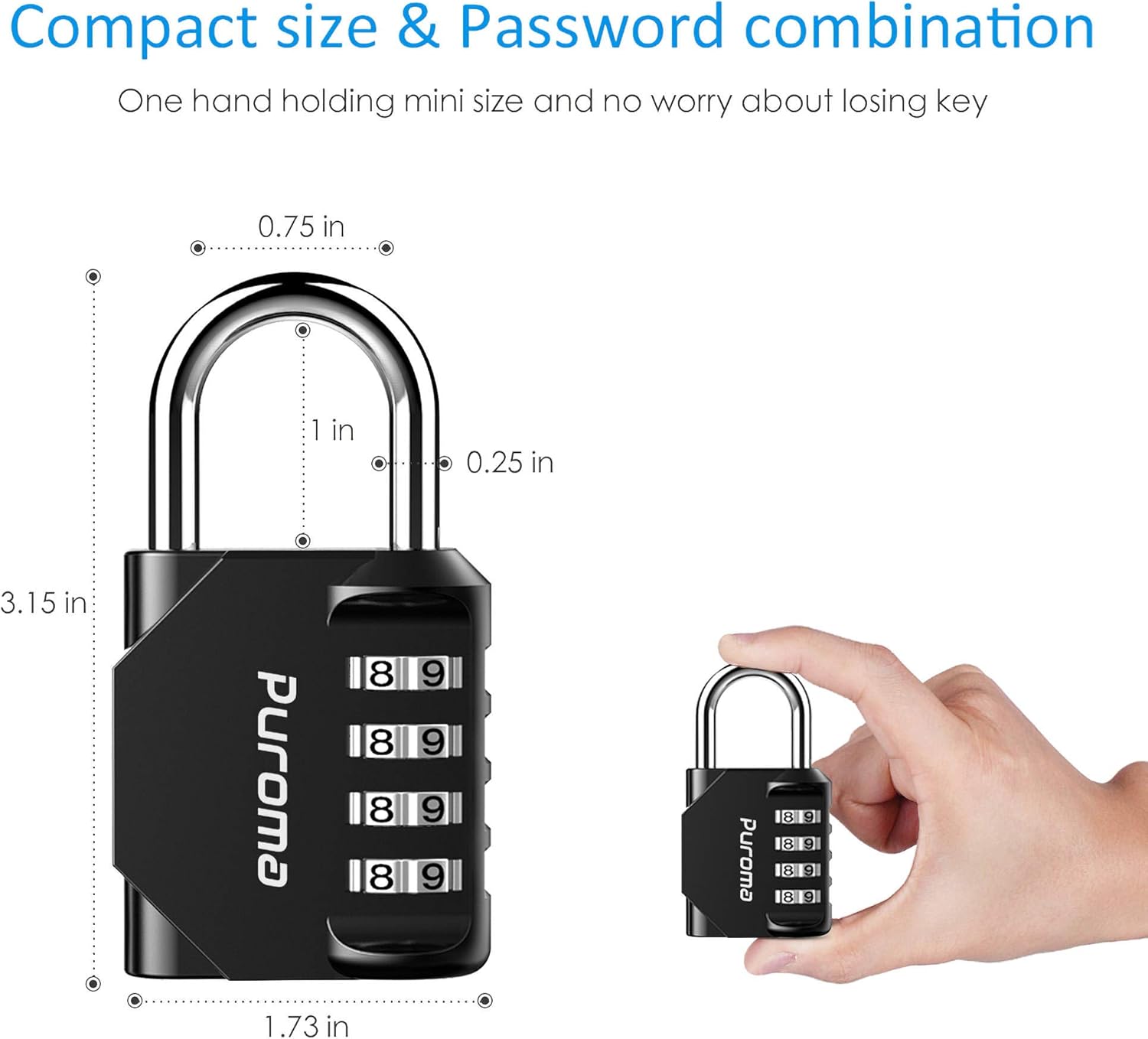Puroma 2 Pack 4 Digit Combination Locks Outdoor Waterproof Padlock for School Gym Locker, Hasp Cabinet, Gate, Fence, Toolbox (Silver & Black) - - 