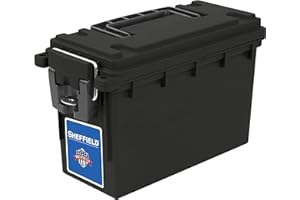 Sheffield 12629 Ammo Storage Box, Stackable .30 Cal Field Boxes, Water and Dust Resistant, Lockable Storage Box with Handle, Secures Hunting Gear, Supplies, and Bullets, Made in USA, Black, 1-Pack