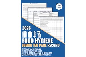 Food Hygiene Record Book: Jumbo 150 Page A4 All In One Food Safety Log to Capture Fridge & Freezer Temperatures, Food Waste, 