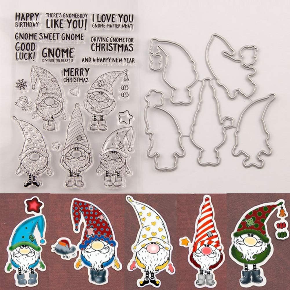 Terzsl Stamp Christmas Santa Gnome Cutting Dies DIY Scrapbooking Stencil Paper Card Album Decor Cutting Die + Stamp