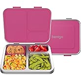 Bentgo Kids Stainless Steel Leak-Resistant Lunch Box - 3-Compartments with Bonus Silicone Container, Durable, Eco-Friendly, Dishwasher Safe, BPA-Free, Ideal for School, Ages 3+ (Fuchsia)