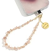 Little Fire Craft Beaded Phone Charm Nature Stone Cell Phone Wrist Strap Crystal Beaded Charm Stone Beads Chain Wrist Lanyard Hand Wristlet - Sunstone