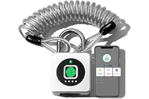 Pothunder Fingerprint Padlock, Fingerprint Lock with APP, Padlock with Steel Cable Keyless Biometric, Waterproof Suitable for Gym, Locker, Helmet, Gate, Fence, Luggage