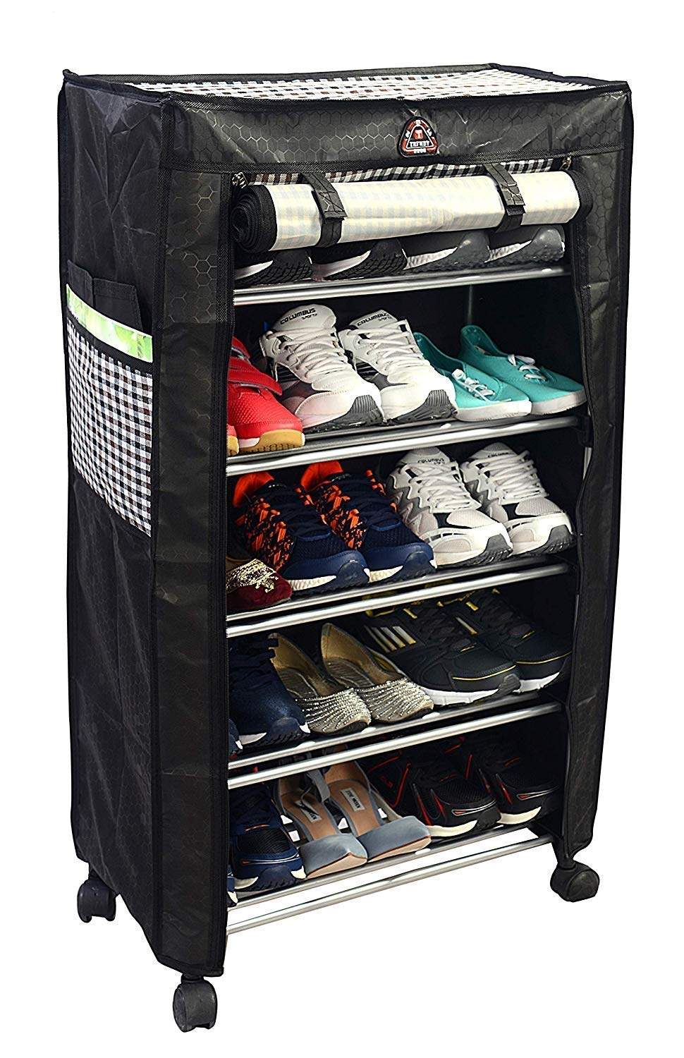 plastic cover for shoe rack on Prego 5 Shelves Steel Collapsible Shoe Rack Shoes Cabinet With Wheel And Cover Amazon In Home Kitchen