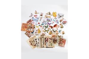 Vintage Scrapbook Supplies Kit, Junk Journal Ephemera Pack with Washi Stickers, Matte Paper Designs for Journals, Planners, C