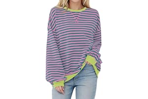 NBXNZWF Oversized Sweatshirts for Women Striped Color Block Long Sleeve Round Neck Sports Casual Loose Fitting Pullover Tops