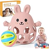 Orzbow Bunny Teether for Baby, Easter Teether with 2 in 1 Rattle & Teething, Easy Grasp Teething Mittens for Babies 3-12 Mont