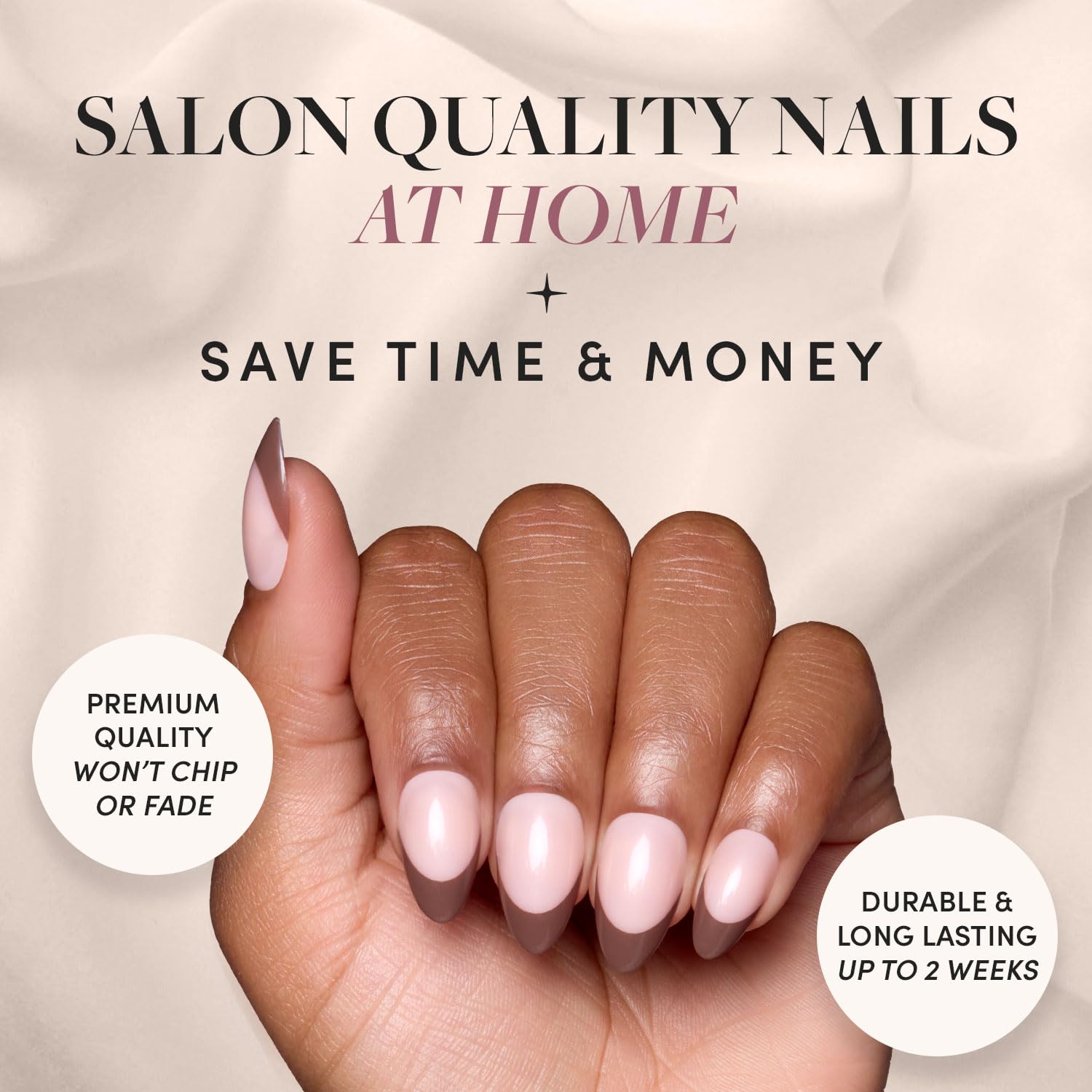 Glamnetic Press On Nails - Chocolat | Semi-Transparent Dark Brown French Tip Short Almond False Nails, Reusable Stick On Fake Nails with Glue | Salon Quality | 15 Sizes - 30 Nail Kit - Image 2