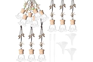 GTWYGT 6 Pack Leak-Proof Hanging Car Diffuser - 8ml Refillable Empty Bottles with Wood Caps, 3 Funnels & 2 Droppers - Essential Oil Air Freshener for Car, Home or Office (6, Rose)